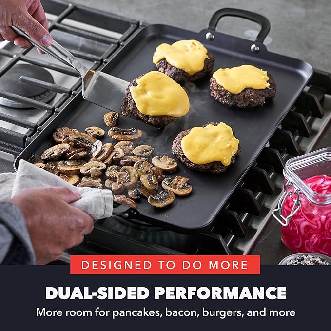 GreenPan x Bobby Flay 18" x 11" Carbon Steel Double Burner Pan, Pre-Seasoned Ready to Use, Induction Compatible, High Heat & Oven Safe Durable Cookware, Cast Iron Alternative