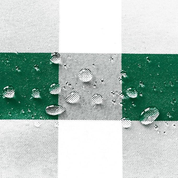 Hiasan Christmas Checkered Round Tablecloth 50 Inch - Waterproof Stain and Wrinkle Resistant Washable Fabric Table Cloth for Dining Room Party Outdoor Picnic, Forest Green and White