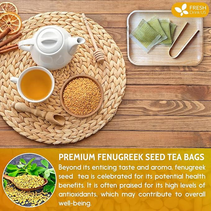 FreshDrinkUS, Premium 75 Fenugreek Tea Bags, 100% Natural & Pure from Fenugreek. Fenugreek Herbal Tea. Made with Natural Material Tea Bags. No Sugar, No Caffeine, No Gluten, Vegan.