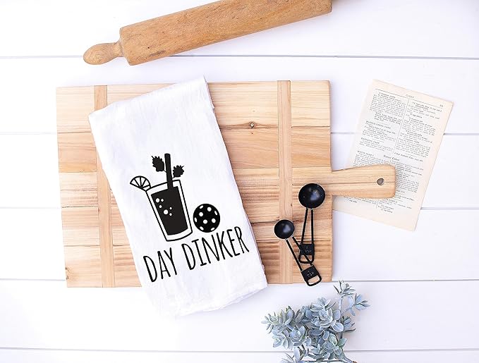 Funny Kitchen Towel - Day Dinker Pickleball Dish Cloth - Gift for Him or Her - Pickle Ball Gift - Retirement - Christmas - Mothers Day - Fathers Day - Birthday (Day Dinker)