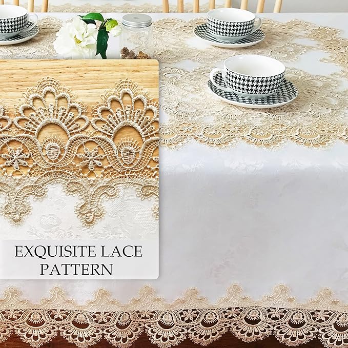 Tablecloths for Rectangle Tables Lace Elegant Decor for Dinning Home Holiday Party Kitchen Easter Christmas Wedding Farmhouse Outdoor Washable Table Linen (H17191-Beige-1, 72 * 108)