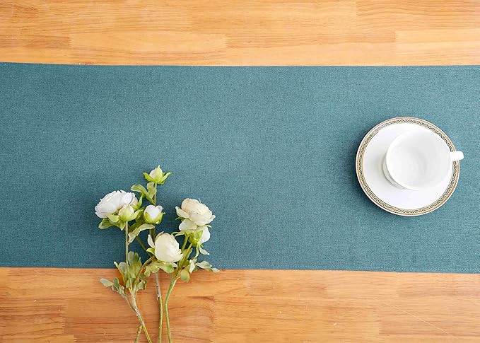 Dark Green Table Runner 13 x72 Inches Long, Cotton Linen Farmhouse Style Seasonal Table Linen for Kitchen Dining Coffee Table Parties Wedding Home Decor (13” x 72”, Dark Green)