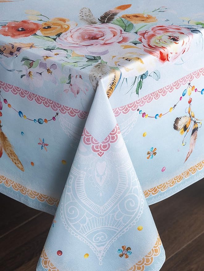 Maison d' Hermine Table Cloth Rectangle Table 100% Cotton 60 x 90 Inches Tablecloth Reusable Decorative for Dining Room Farmhouse Home Valentines Day Decorations Spring Summer - Ibiza - Blue