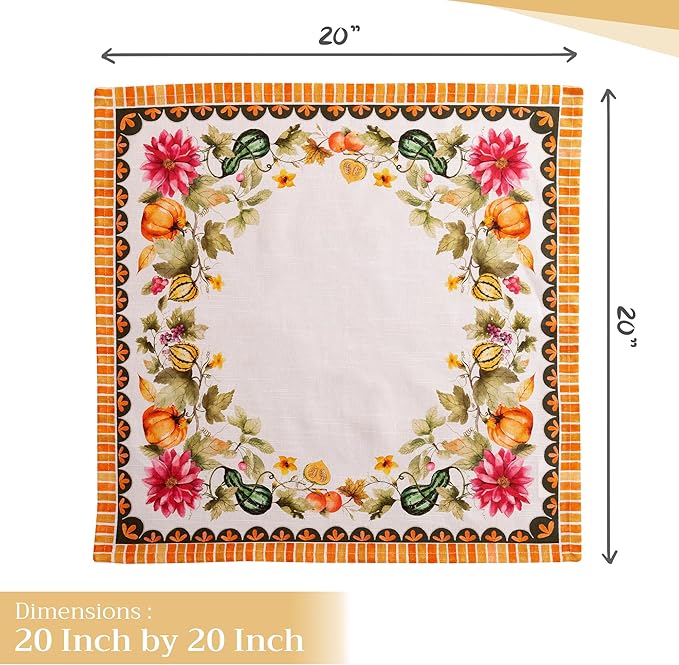 Maison d' Hermine Cloth Napkins Set of 4 100% Cotton for Thanksgiving Christmas Decorations Everyday Reusable Square Fall Napkins Cloth Washable Dinner Party (Pumpkin Garden - Cloudy Cream, 20"x20")
