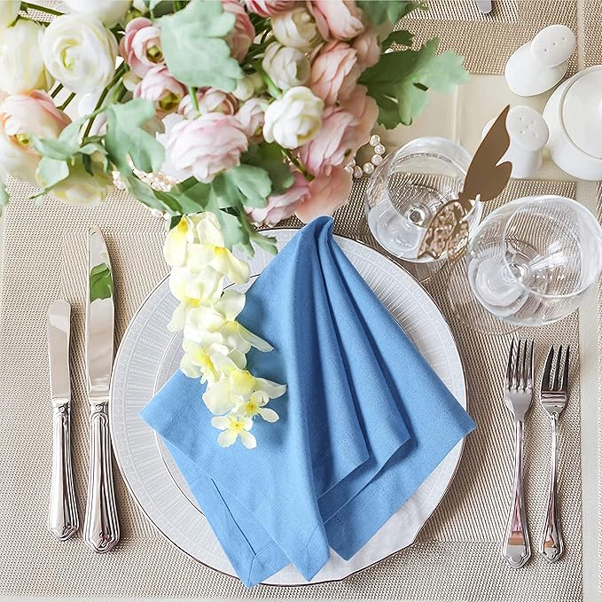 Homidate Cotton Dinner Napkins Set of 12 – 18x18 Light Blue – Machine Washable Fabric Napkins Ideal for Weddings, Thanksgiving, Christmas & Everyday Dining