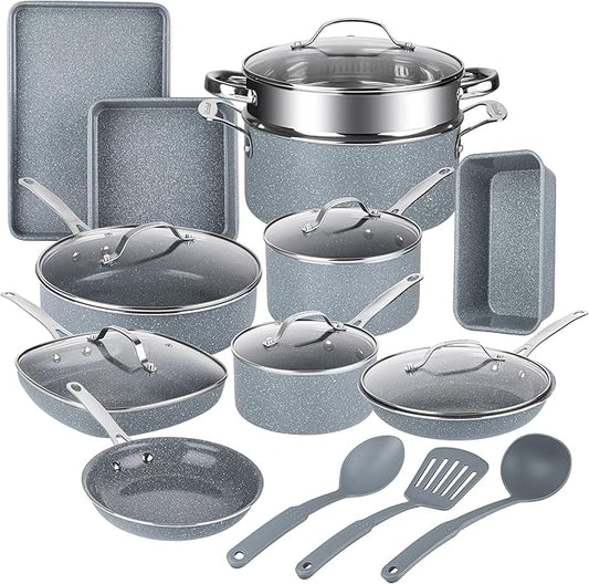 Granitestone Ceraluxe 20 Pc Ceramic Cookware Set Nonstick, Complete Pots and Pans Set Non Stick for Kitchen with Bakeware, Utensils & Steamer, Non Toxic Made Without PFOA PFOS, Oven & Dishwasher Safe
