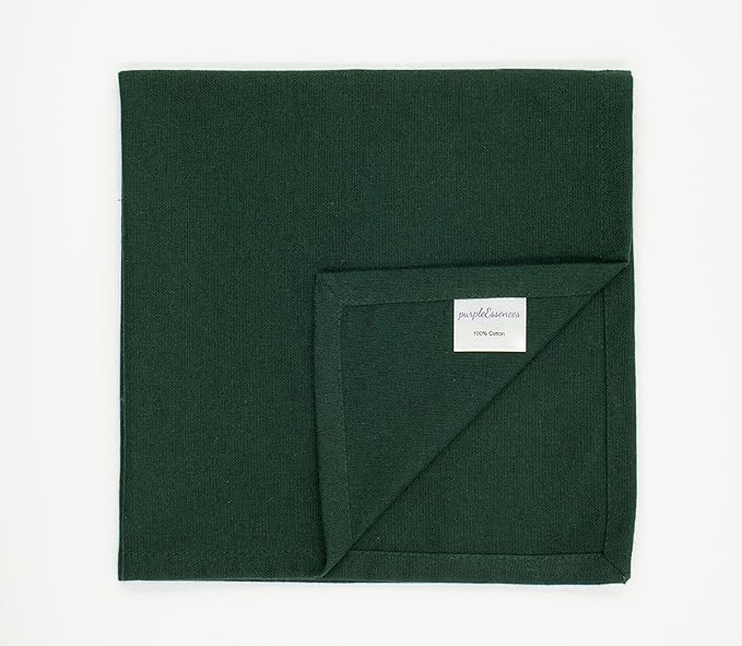 PurpleEssences Set of 6 Cloth Dinner Napkins 100% Cotton 18x18 Inch - Soft Durable Washable - Ideal for Farmhouse Party Christmas Holiday Winter - Perfect Everyday Use Table Linen - Forest Green