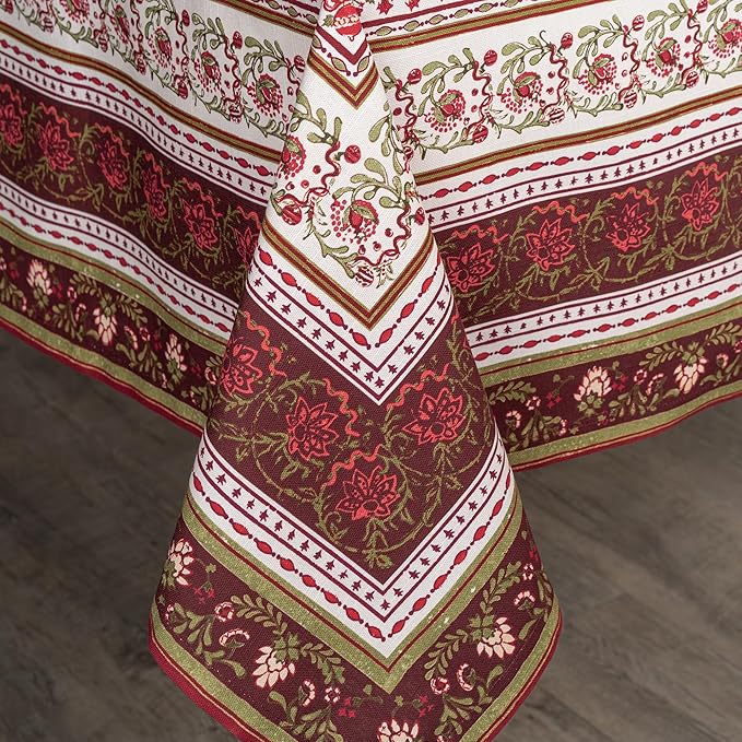 Maison d' Hermine Table Cloth Rectangle Table 100% Cotton 70 x 90 Inches Fall Tablecloth Reusable Everyday Use for Thanksgiving Christmas Decorations Dining Farmhouse Party (Reveillon Au Jardin)