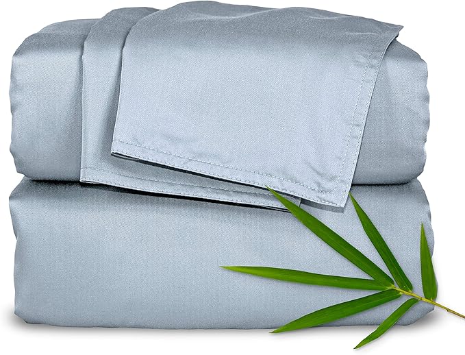 Pure Bamboo Twin Sheets, Genuine 100% Organic Viscose Derived from Bamboo Bed Sheet Set, Luxuriously Soft & Cooling, Double Stitching, 2 Year Quality Promise (Twin, Sterling Blue)