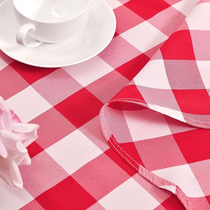Hiasan Checkered Round Tablecloth 50 Inch - Waterproof Stain and Wrinkle Resistant Washable Fabric Table Cloth for Dining Room Party Outdoor Picnic, Red and White Gingham Pattern