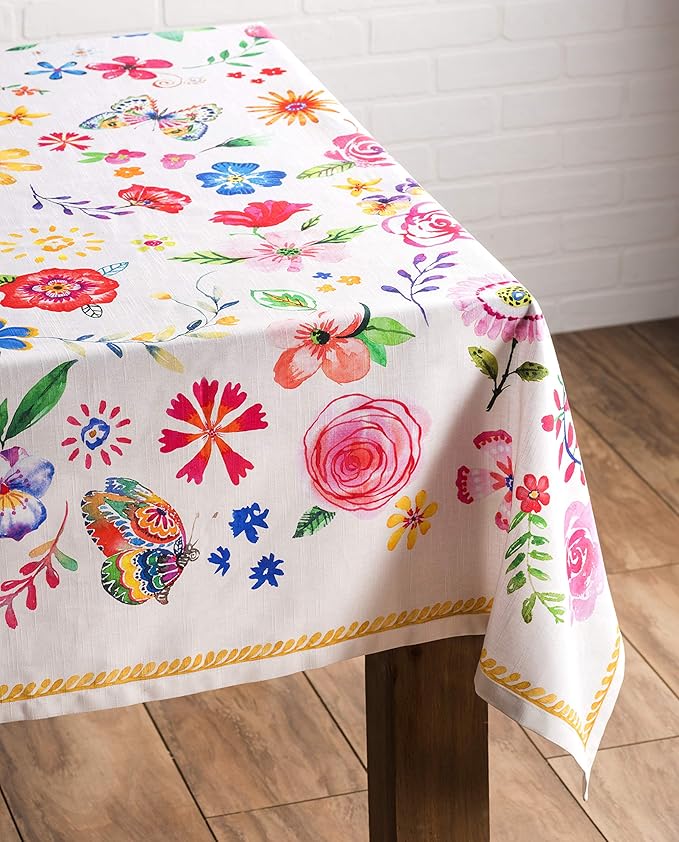 Maison d' Hermine Table Cloth Square Table 100% Cotton 60 x 60 Inches Tablecloth Reusable Decorative for Dining Room Farmhouse Home Valentines Day Decorations Spring Summer - Happy Florals - Sweety
