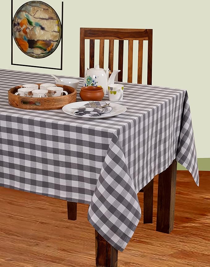 Urban Villa Tablecloth Buffalo Check Table Cloth Tabletop Cover Kitchen Dining Tablecloth 100%Cotton Great Parties Wedding Holiday Dinner Grey/White Color Rectangle 60X84 Inches 6-8 Seats Table Cloth