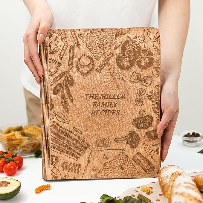 ENJOY THE WOOD Wooden Blank Recipe Book Binder - Personalized Recipe Notebook - Family Cookbook Journal Custom Sketchbook To Write In Organizer by Enjoy The Wood (Tuscan, Large (A4))