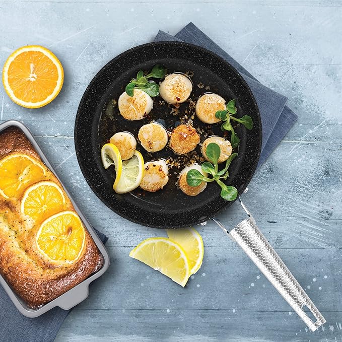 Starfrit The Rock Wave 20cm (8") Non-Stick Fry Pan with Wave.Tec Non-Slip Handle - Aluminum - Oven Safe - PFOA Free - Easy to Clean - Blue