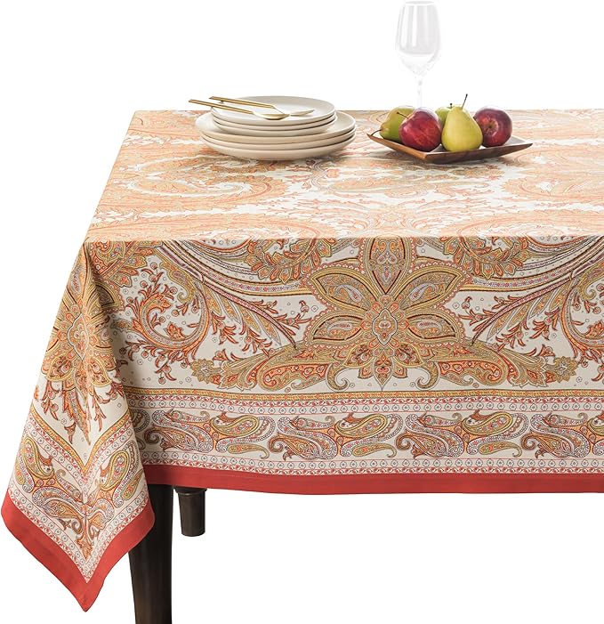 Maison d' Hermine Table Cloth Rectangle Table 100% Cotton 70 x 140 Inches Fall Tablecloth Reusable Everyday Use for Thanksgiving Christmas Decorations Dining Farmhouse Party (Kashmir Paisley)