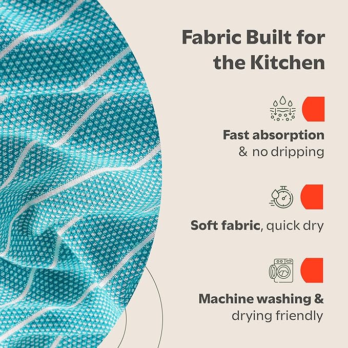 Zeppoli Classic Kitchen Towels - 6 Pack 100% Natural Cotton Towel Set, Reusable Wash Cloths, Absorbent Dish Towels, Machine Washable Hand Towels, Kitchen Essentials, 20" x 28" - Aqua Base