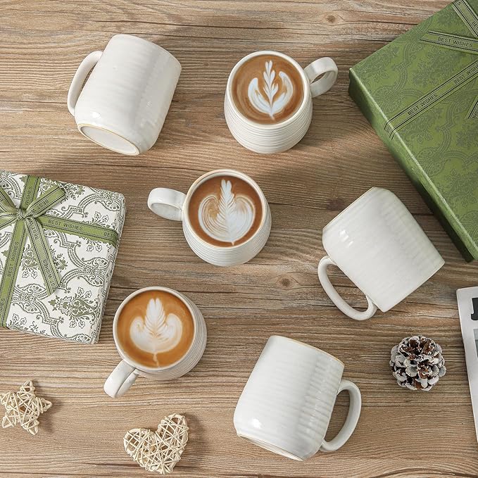 Coffee Mugs, Ceramic Mug Sets for Dad and Mom as Gifts, 15oz Coffee Cups for Latte Milk Cappuccino Cocoa Tea Mocha, Dishwasher and Microwave Safe, Set of 6, Arctic White