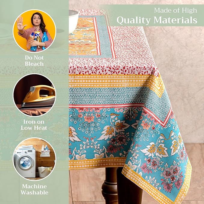 Maison d' Hermine Table Cloth Rectangle Table 100% Cotton 60 x 108 Inches Tablecloth Reusable Decorative for Dining Room Farmhouse Home Valentines Day Decorations Spring Summer - Marquise