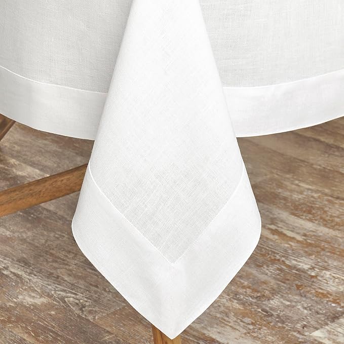 D'Moksha Homes White Tablecloth 60 x 108 Inch - 100% Pure Linen Rectangular Tablecloth - Machine Washable Table Cloth for Valentines, Spring, Easter