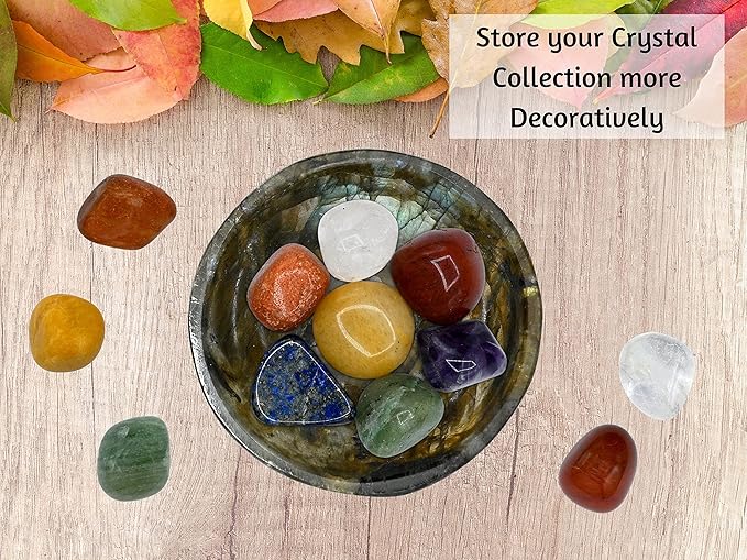 Labradorite Crystal Bowl - 2 Inch Decorative Bowls for Room and Home Decor - Gemstone Healing Crystals for Elegant Display, Positive Energy Balance and Gift