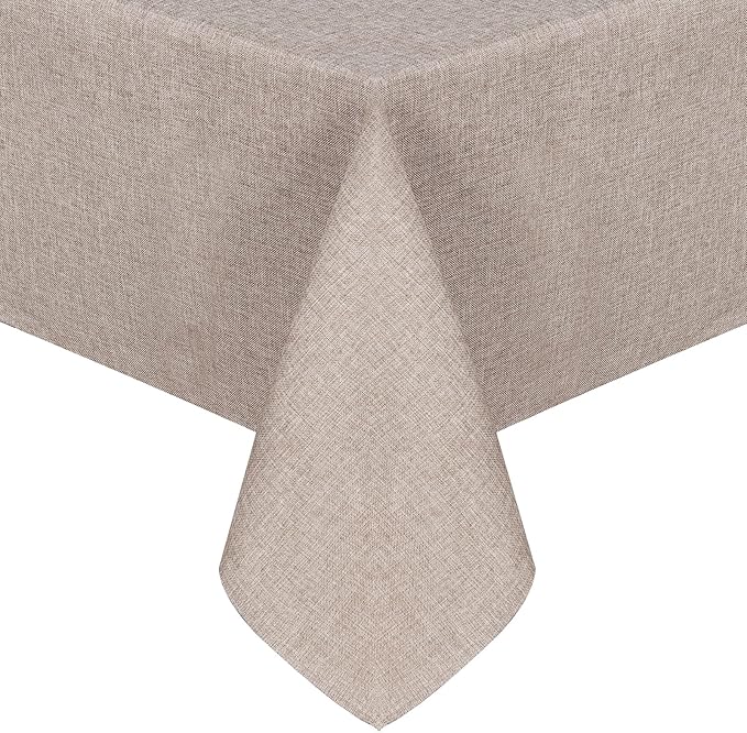 JIUZHEN Faux Linen Farmhouse Tablecloth Rectangular, Wrinkle Stain Resistant Table Cloth Rectangle Table Cover for Kitchen Dining, Holiday Party Dinner, Stone, 60 x 84 Inch