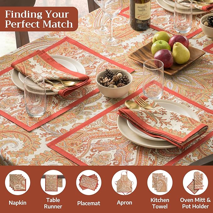 Maison d' Hermine Table Cloth Rectangle Table 100% Cotton 70 x 108 Inches Fall Tablecloth Reusable Everyday Use for Thanksgiving Christmas Decorations Dining Farmhouse Party (Kashmir Paisley)