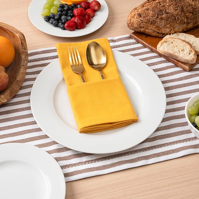 Blue Needles Solid Cloth Napkins Set of 6 Golden Yellow 100% Cotton Dinner Napkins 18x18 inches - Soft, Reusable, Absorbent & Washable Linen, Ideal for Christmas Events, Parties & Everyday Use