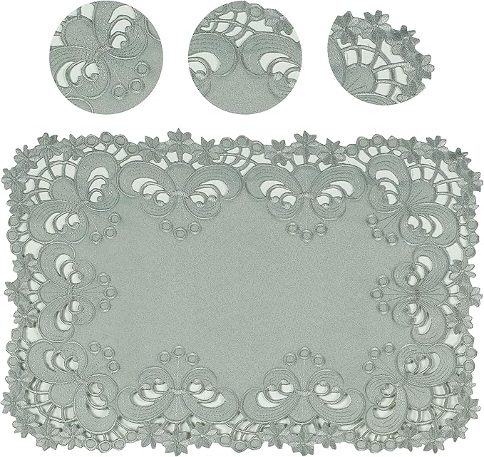 Decozen Gray Table Cloth - Rectangle Lace Linen Tablecloth Intricate Cutouts Embroidery for Kitchen Dining Room Table Home Decor Wedding Receptions - 60 x 120 inches - The Creola Collection