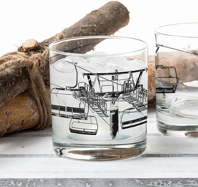 Black Lantern Ski Lift Whiskey Glass – 11oz Old Fashioned Cocktail Tumbler for Après-Ski & Mountain Lovers