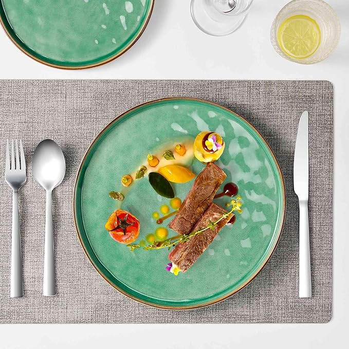 Herogo 12 Pieces Dinnerware Dish Sets for 4, Plates and Bowls Sets for Home Kitchen, Ceramic Dining Dishware, Dishwasher & Microwave Safe, Gemstone Green