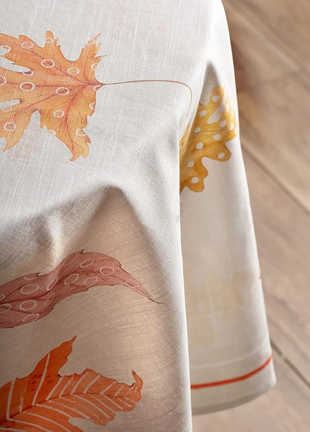 Maison d' Hermine Table Cloth Round Table 100% Cotton 63 Inches Fall Tablecloth Reusable Everyday Use for Thanksgiving Christmas Decorations Dining Farmhouse Party (Colours of Autumn)