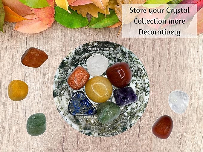 Tree Agate Crystal Bowl - 2 Inch Decorative Bowls for Room and Home Decor - Gemstone Healing Crystals for Elegant Display, Positive Energy Balance and Gift