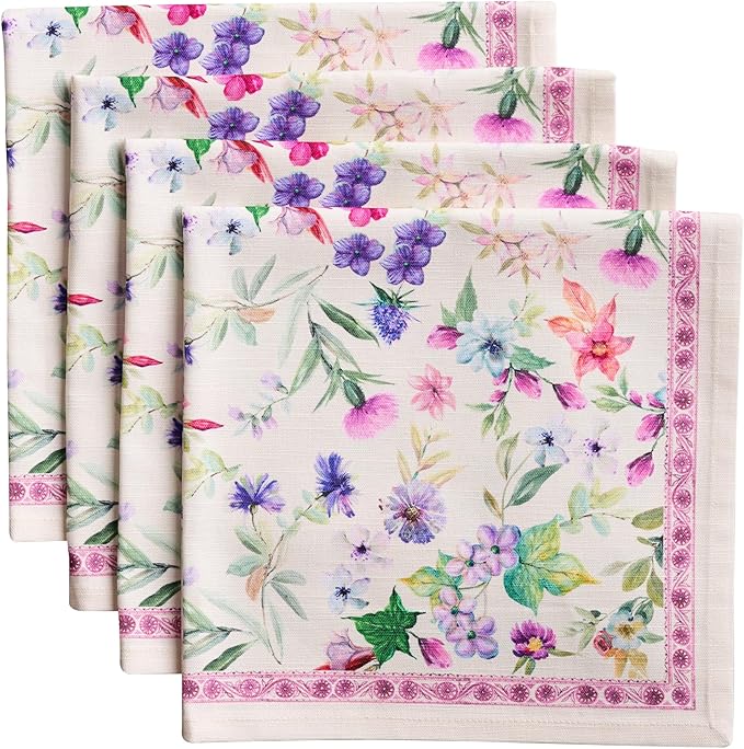 Maison d' Hermine Cloth Napkins Set of 4 100% Cotton Everyday Reusable Square Napkins Cloth Washable Dinner Party Wedding Restaurant Valentines Day Decorations Spring/Summer (Chardon, 20" x 20")
