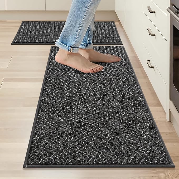 COSY HOMEER Kitchen Rugs and Mats 2PCS Non Slip Kitchen Mats for Floor Washable Stain Resistant Kitchen Runner Rug Sets Absorbent Kitchen Floor Mat 20"x32"+20"x48",Dark Grey