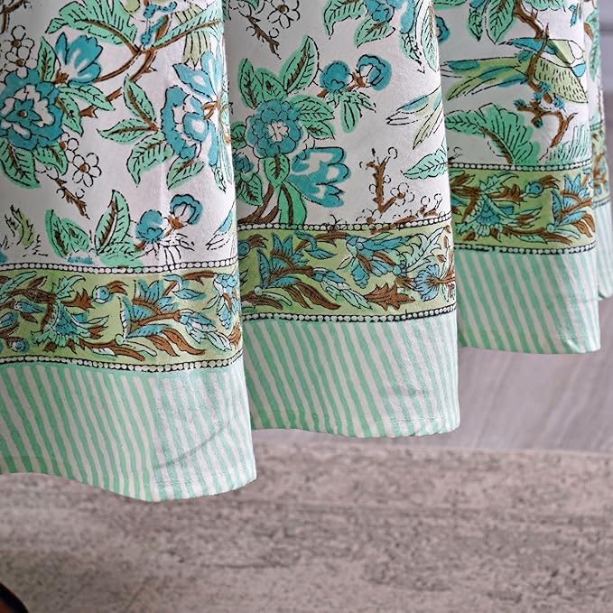 Ridhi Block Print Round Sage and Russian Green Reusable Tablecloth 100% Cotton 110" Inch Decorative Table Cover eveyday Dining, Home, Party, Wedding, Farmhouse Gift for Spring, Easter, Valentine