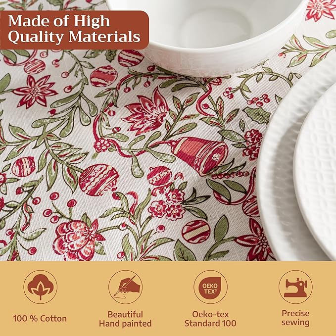 Maison d' Hermine Table Cloth Rectangle Table 100% Cotton 54 x 72 Inches Fall Tablecloth Reusable Everyday Use for Thanksgiving Christmas Decorations Dining Farmhouse Party (Reveillon Au Jardin)