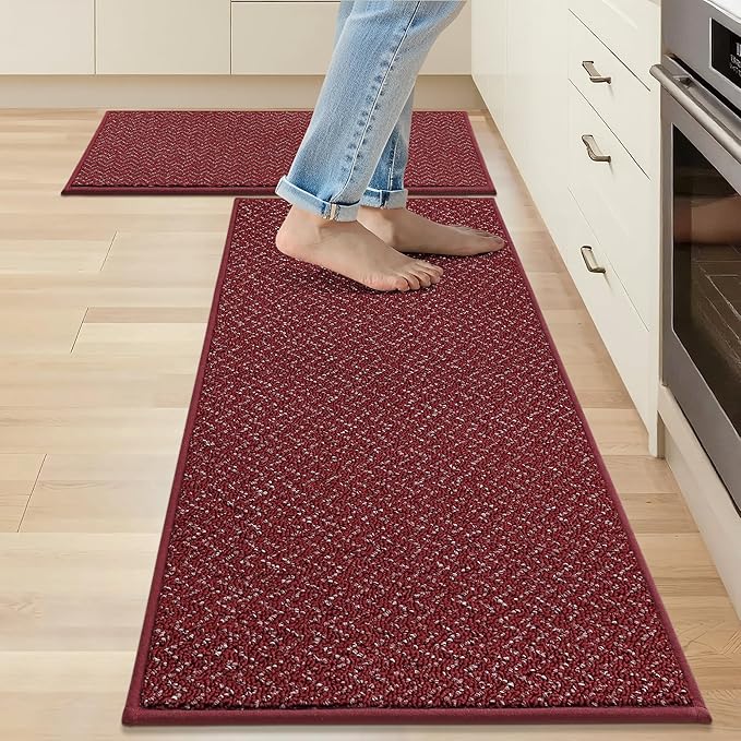 COSY HOMEER Kitchen Rugs Non Slip Washable 24"x36"+24"x60" Absorbent Kitchen Mats for Floor Stain Resistant Kitchen Runner Rug Sets of 2 Kitchen Floor Mats for Sink,Red