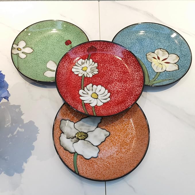 Ceramic Plates For Kitchen, 11 In - Plates Set of 4 - For Salad,Pizza,Bread, Sushi, Pasta,Appetizer, Serving etc - Dishwasher, Microwave, and Oven Safe - For Breakfast, Lunch and Dinner (11 Inch)