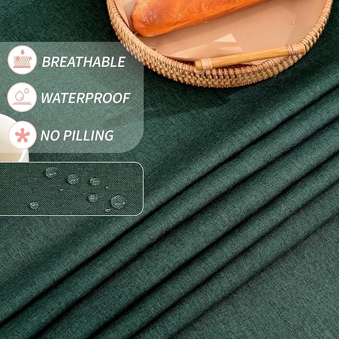 Rectangle Tablecloth 55 x 71 Inch - Waterproof Faux Linen Table Cloth for Dining Table, Kitchen, Party, Wedding, Holiday & Everyday Decoration, Green