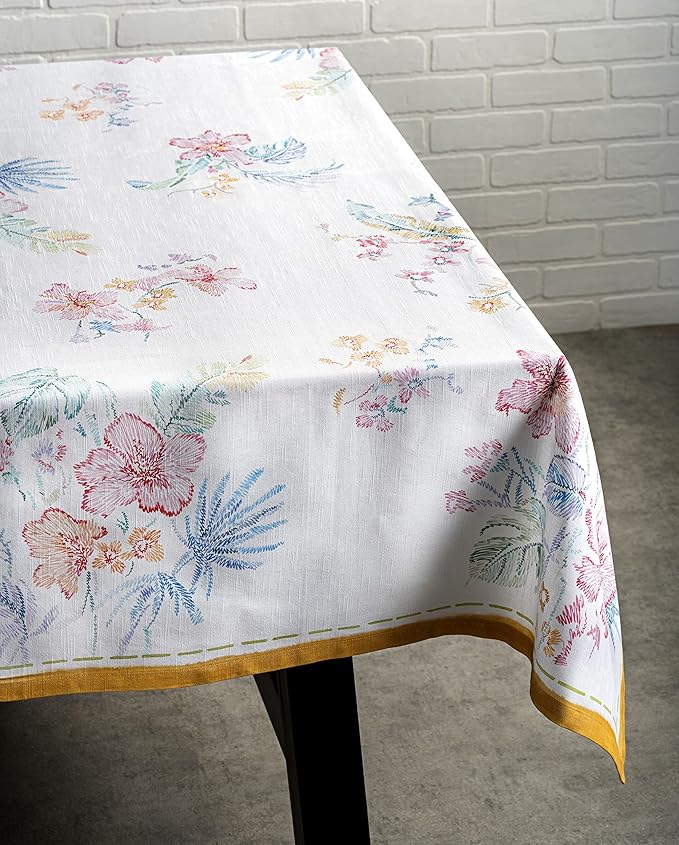 Maison d' Hermine Table Cloth Square Table 100% Cotton 54 x 54 Inches Tablecloth Reusable Decorative for Dining Room Farmhouse Home Valentines Day Decorations Spring Summer - Paradise Island