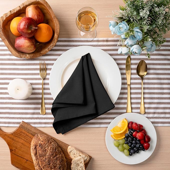 Blue Needles Solid Cloth Napkins Set of 12 Black 100% Cotton Dinner Napkins 18x18 inches - Soft, Reusable, Absorbent & Washable Linen, Ideal for Wedding Events, Parties & Everyday Use