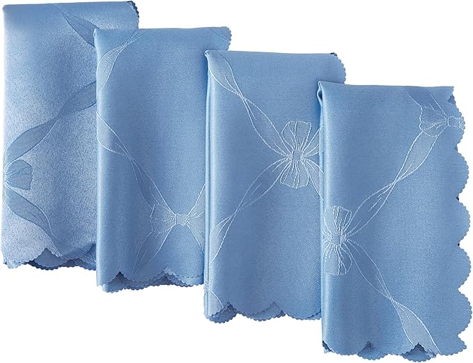 Newbridge Ribbons and Bows Damask Spring & Easter Holiday Fabric Napkins, Blue, Set of 4 Square, Wrinkle & Stain Resistant Table Cover