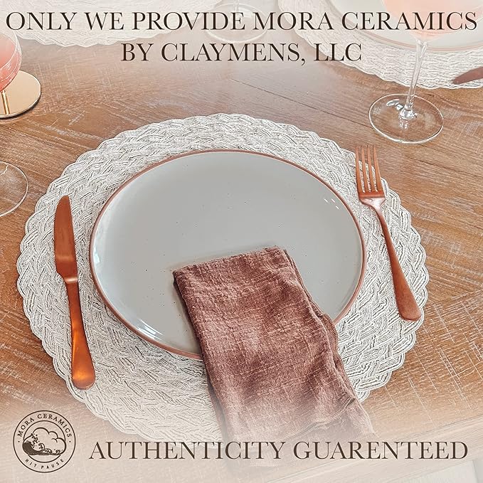 Mora Ceramic Dinner Plates Set of 6, 10 inch Dish Set - Microwave, Oven, and Dishwasher Safe, Scratch Resistant, Modern Rustic Dinnerware- Kitchen Porcelain Serving Dishes - Earl Grey