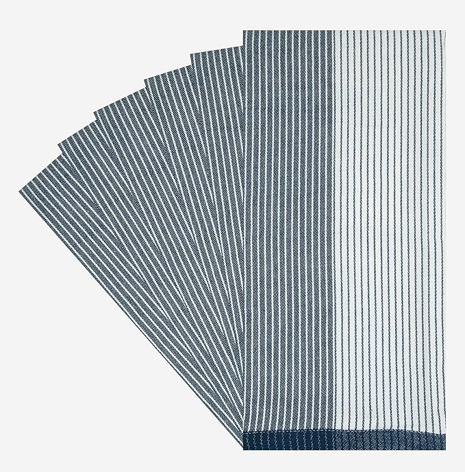 Premium Kitchen Towels (20”x 28”, 6 Pack) | Yarn Dyed Flat Woven Stripe Kitchen Towel Set| 238 GSM | Highly Absorbent with Hanging Loop | Blue