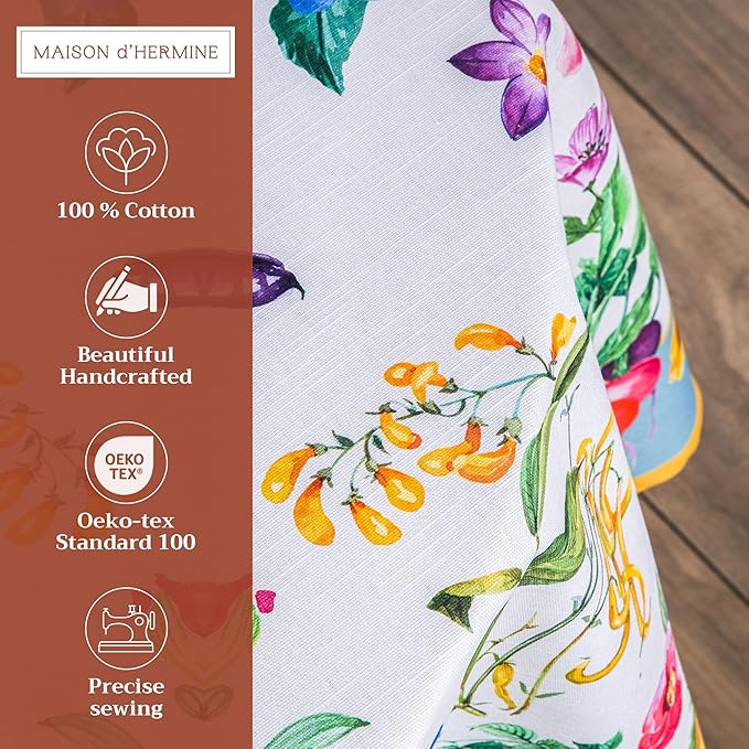 Maison d' Hermine Table Cloth Round Table 100% Cotton 63 Round Inches Tablecloth Reusable Decorative for Dining Room Farmhouse Home Valentines Day Decorations Spring Summer - Giverny