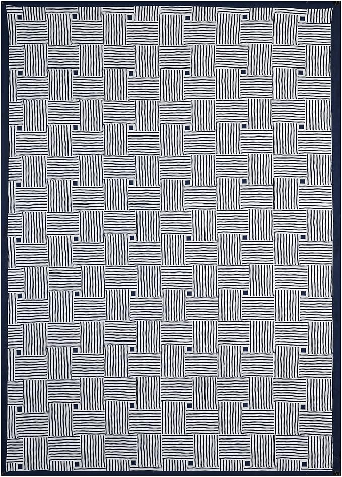 Handblock Print Cotton Tablecloth – 70×130 Rectangular Table Cover Seats 8-10 – Indian Block Printed Floral Dining Table Linen – Boho Washable Cloth for Kitchen, Party, Outdoor, Dark Blue