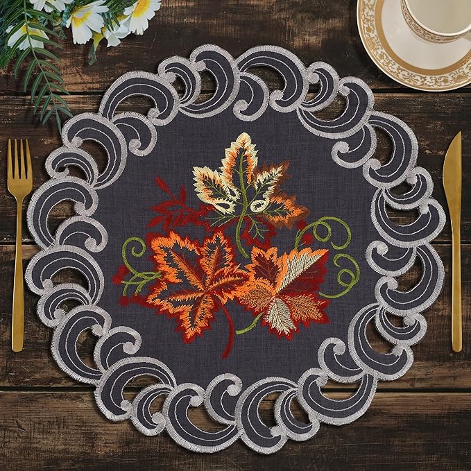 Decozen Set of 8 Doilies for Table, Lace Doilies - Rustic, Crochet, Farmhouse, Kitchen, Dining Table Centerpiece Decor - Round Christmas Placemats - 15 inch Charcoal Gray, Charcoal Fleur Collection