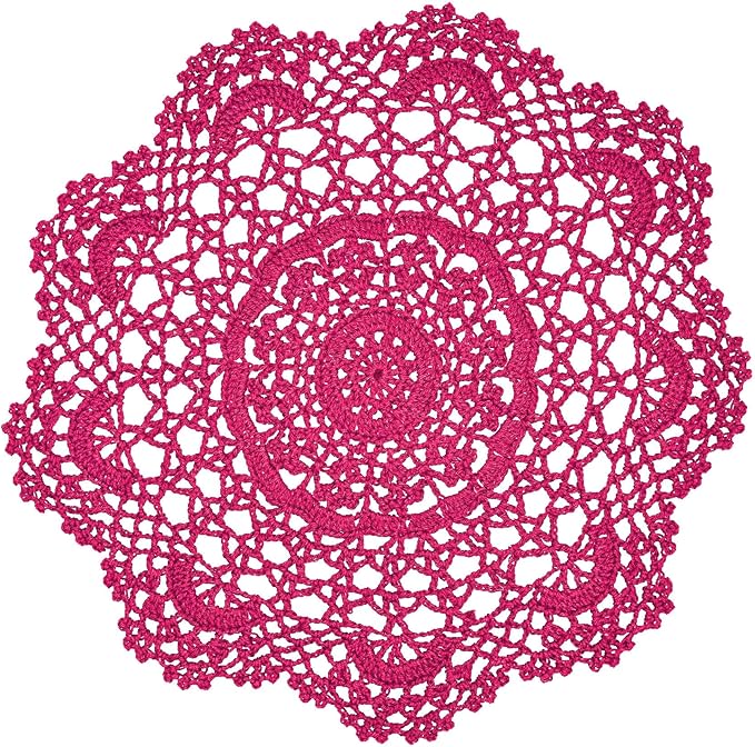 BIBITIME 2PCS Lace Table Doilies Kitchen Placemats Round Handmade Crochet Flower Cup Mug Mat Doily (13 inches to 14 inches,2PCS, Rose)