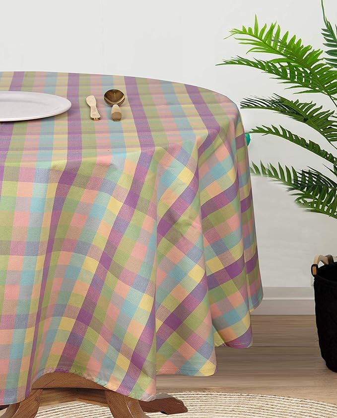 Urban Villa Easter Tablecloth Buffalo Check Table Cloth Tabletop Cover Kitchen Dining Tablecloth 100% Cotton Great Parties Wedding Holiday Dinner Easter Color Round 70 Inches 4-6 Seats Table Cloth