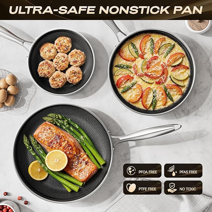 Hybrid Nonstick 10 Inch Frying Pan,Non Stick Frying Pan,PFAS PFOA PTFE Free,Stay-Cool Handle, Dishwasher-Friendly, Oven-Safe Up to 600°F, Induction Ready, Compatible with All Cooktops